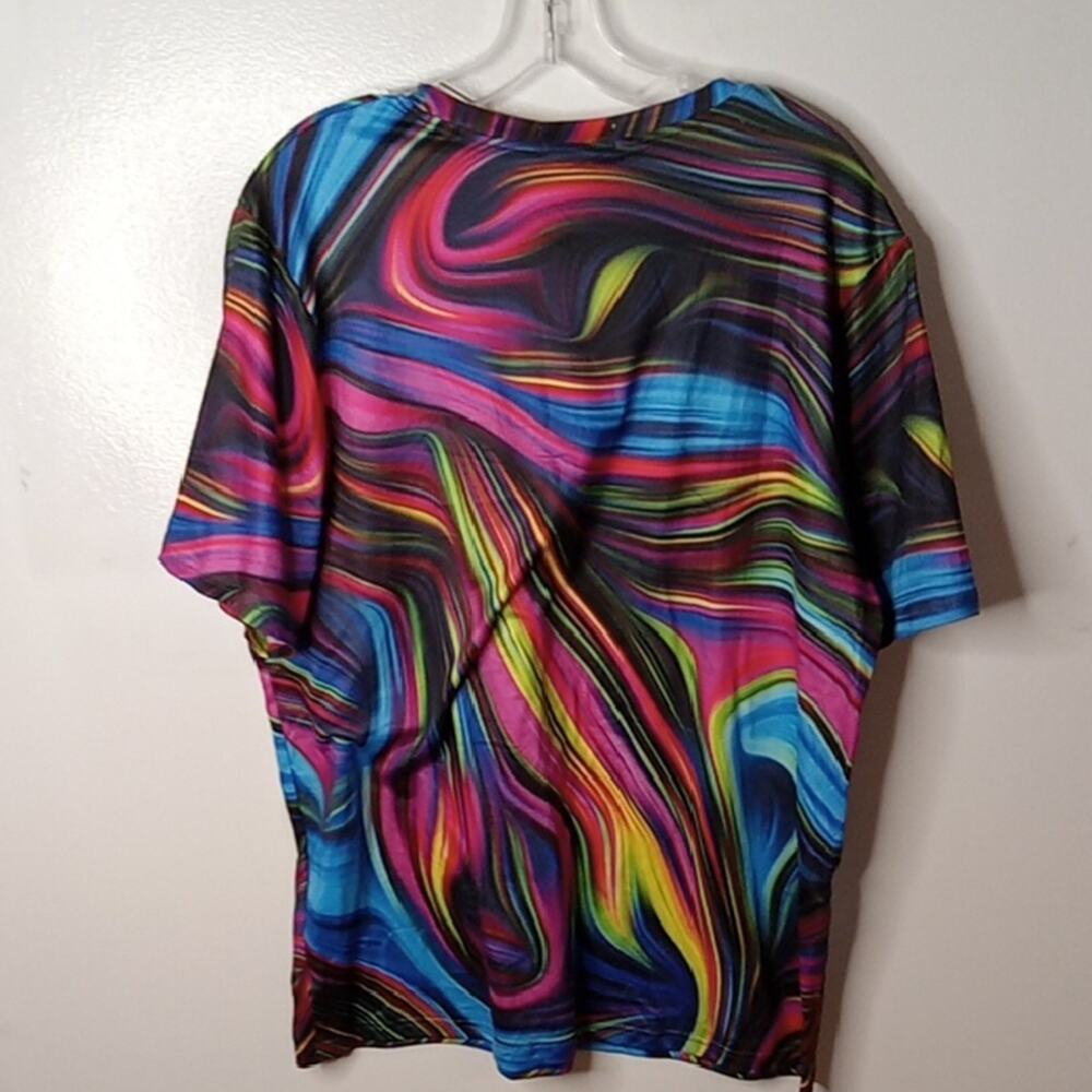NWT KYKU Men's Size Large Neon Multicolor Abstract Top - Picture 6 of 9